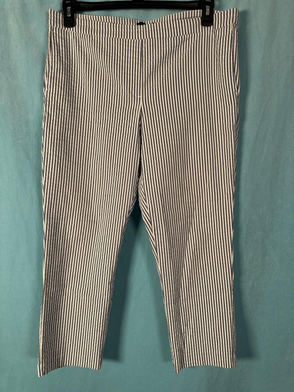 Adrienne Vittadini Navy & White Vertical Stripe Capris